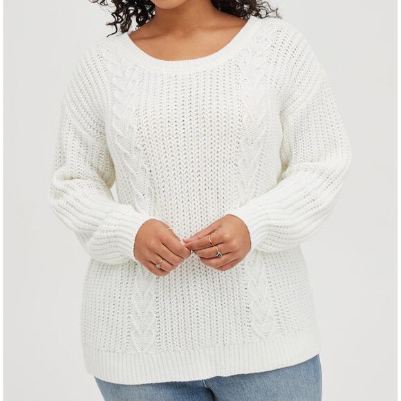 Torrid Open Back Tie Bow Sweater Oversized Knit Long Sleeve Pullover Ivory 1X - Picture 3 of 10